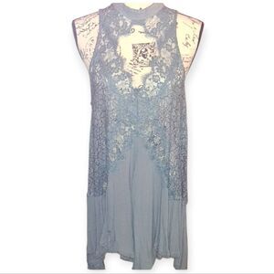 FREE PEOPLE TELLTALE Romantic Blue Lace Mini  Dress / Tunic Top Size Medium